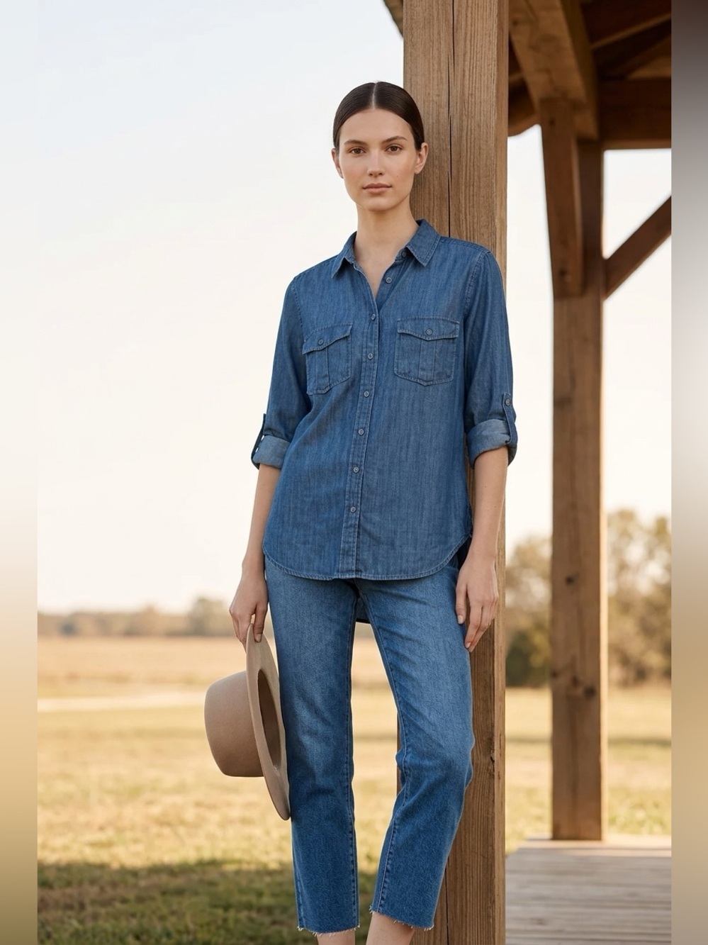 Ann Taylor NWT Soft Denim Button-Down Shirt in Blue in 100% Lyocell.